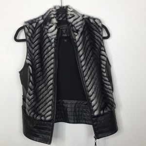 Black and White faux Fur Vest.Synthetic Leather.